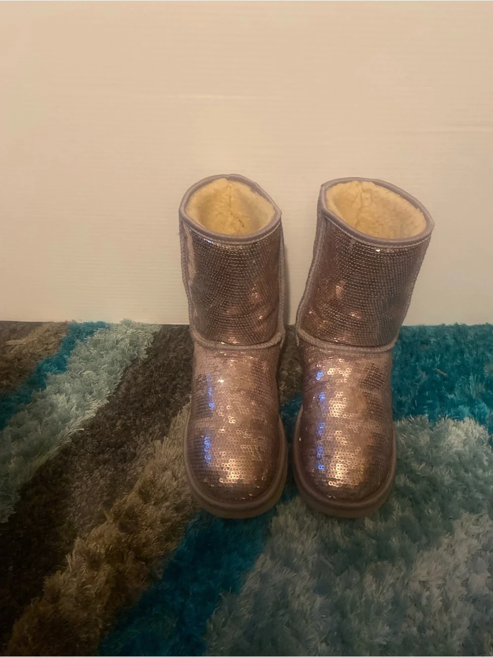 UGG SEQUINS Shearling-Lined Short Boots - Metallic Taupe